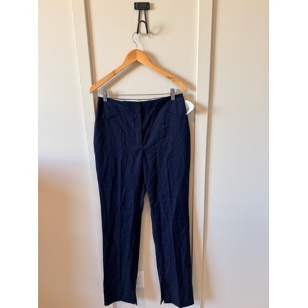 Hugo Boss Mens Navy Blue Grid Texture Dress Pants Split Hem Size US 8
